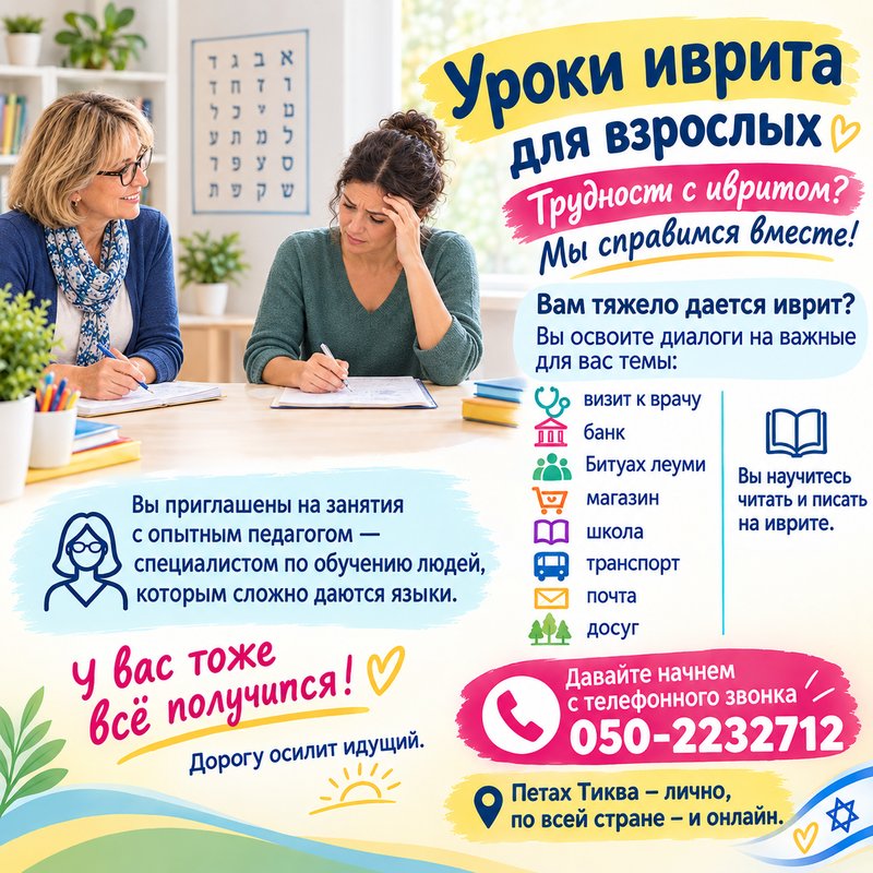 Уроки иврита для взрослых с опытным педагогом